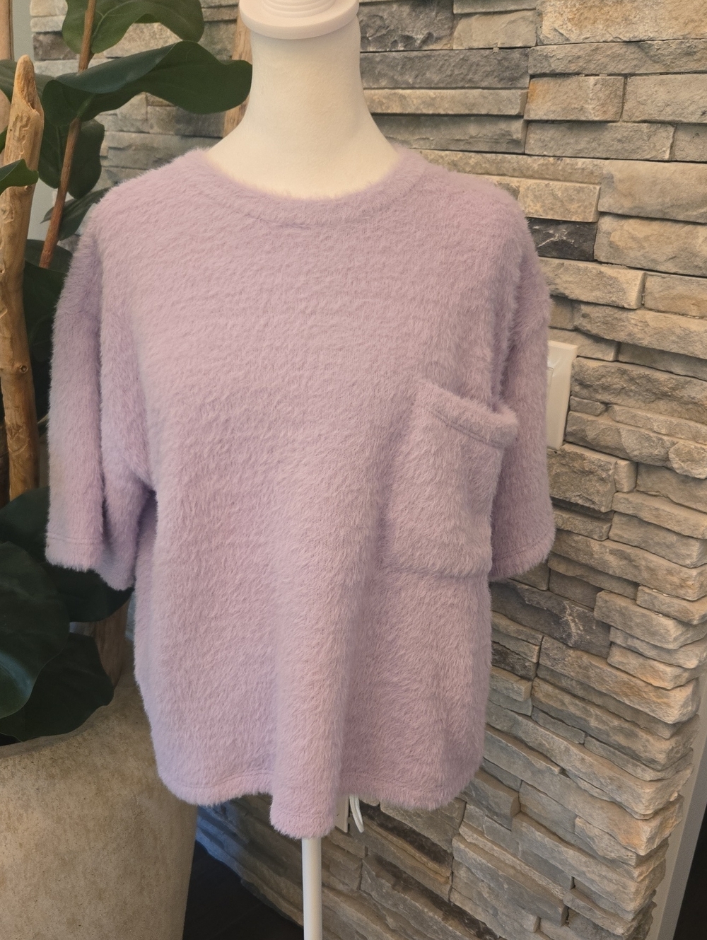 Anthropologie Fuzzy Short Sleeved Sweater